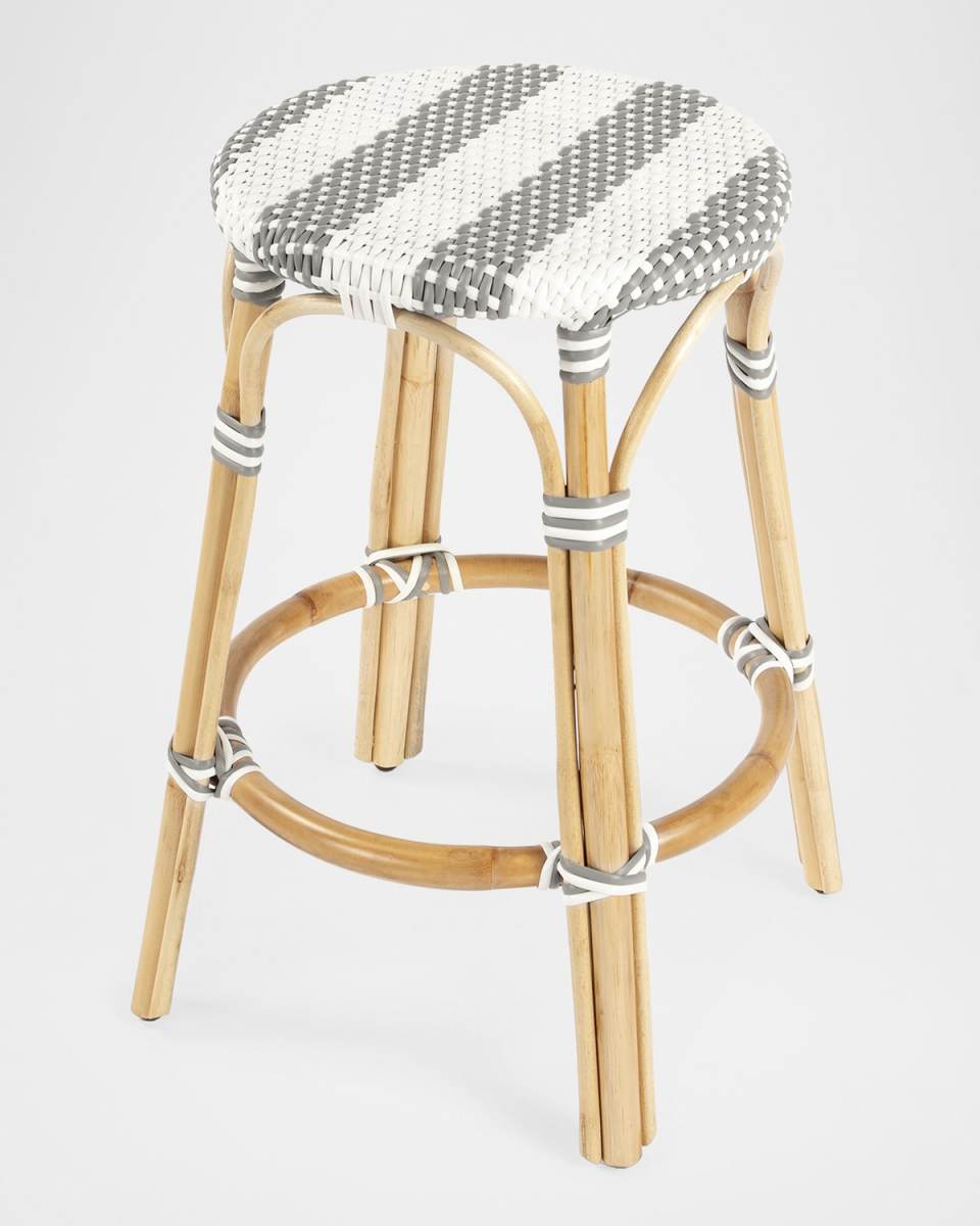 Tobias 24" Rattan Counter Stool, Gray/White Stripe